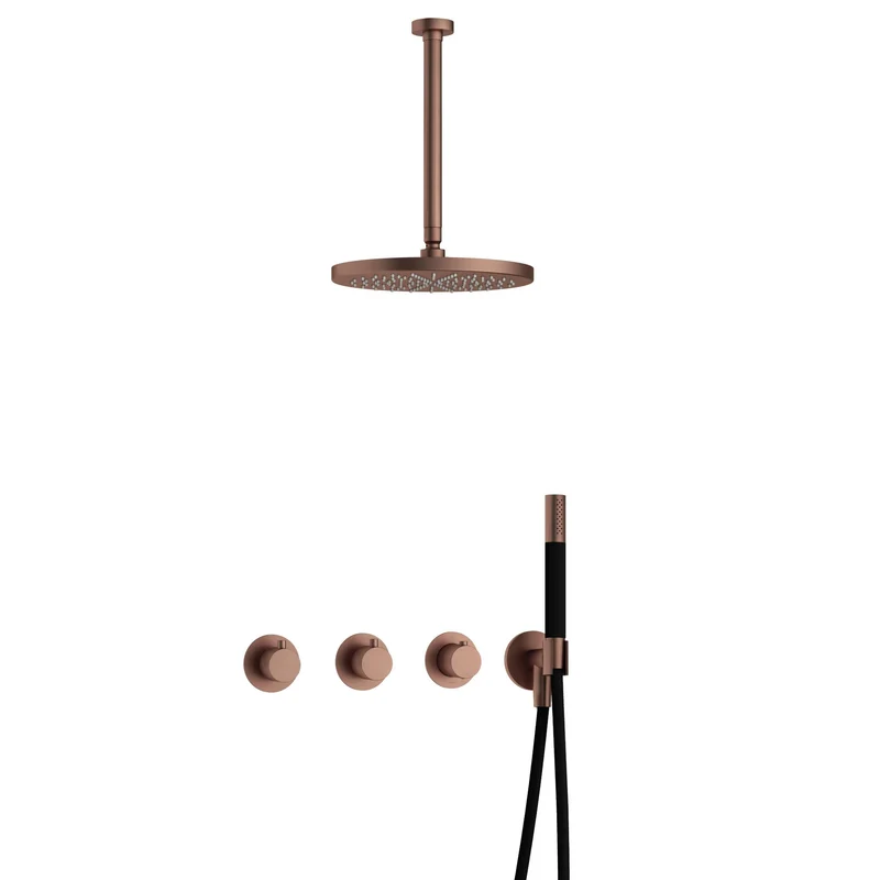 Hotbath Cobber IBS70 inbouw doucheset - staafhanddouche - 30cm hoofddouche - 30cm plafondbuis - wandhouder - Geborsteld Koper PVD