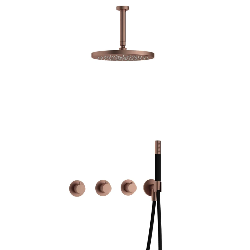 Hotbath Cobber IBS70 inbouw doucheset - staafhanddouche - 30cm hoofddouche - 15cm plafondbuis - wandhouder - Geborsteld Koper PVD