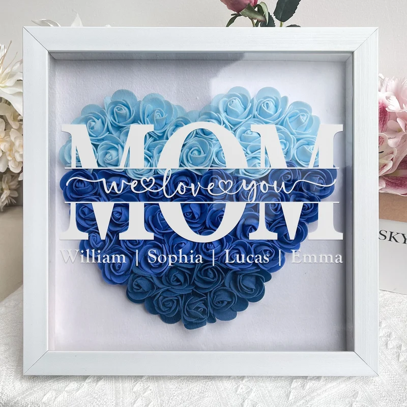 BlossomHeart: Gepersonaliseerd Moederdag Cadeau - Unieke Familie Shadowbox