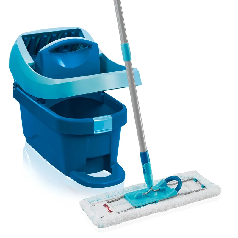 Kit Profi Leifheit, balai à franges et seau à roulettes, essorage au pied, vidage facile, capacité 8 L, tête Micro duo, 55096