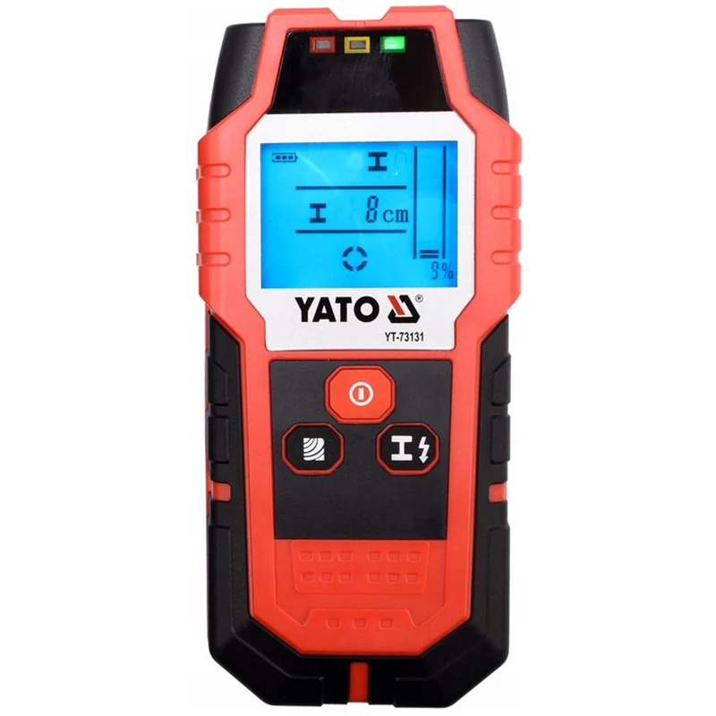 Professionele kabel- en profieldetector van Yato, groot display met LED-verlichting, inclusief hoes, geluidssignaal en drie signaal-LED's, instelbare detectiekracht, YT-73131