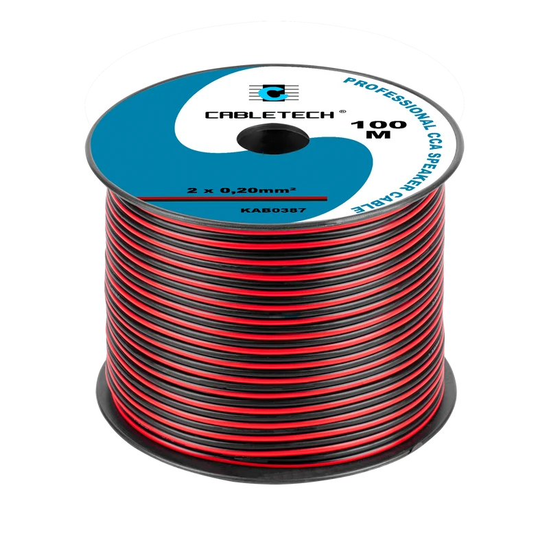 Speaker Kabel 100 Meter 2x0.20 mm² CCA Zwart/Rood KAB0387 – Luidsprekerkabel Rol – Audio Kabel Budget