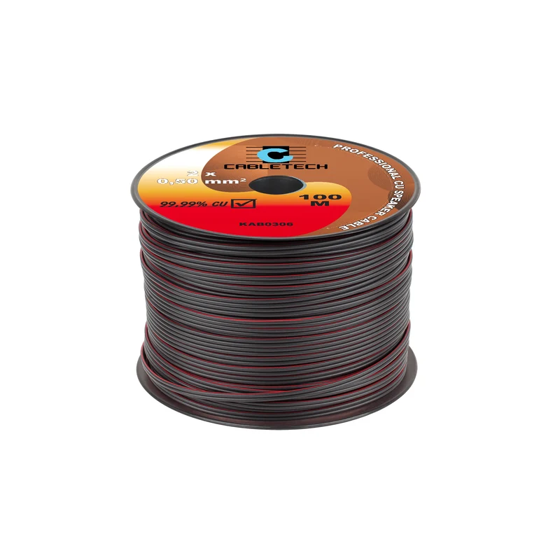 Speaker Kabel 100 Meter Haspel 2x0.5 mm² Zwart/Rood CU Koper KAB0306 – Luidsprekerkabel – Audio Kabel Rol