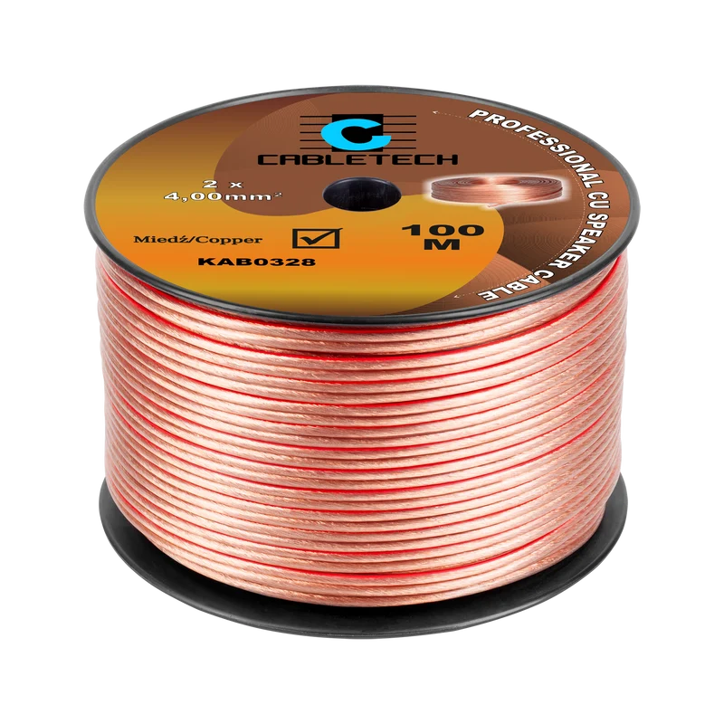 Speaker Kabel 100 Meter Haspel 2x4.0 mm² CU Koper KAB0328 – Luidsprekerkabel Transparant – Audio Kabel Rol