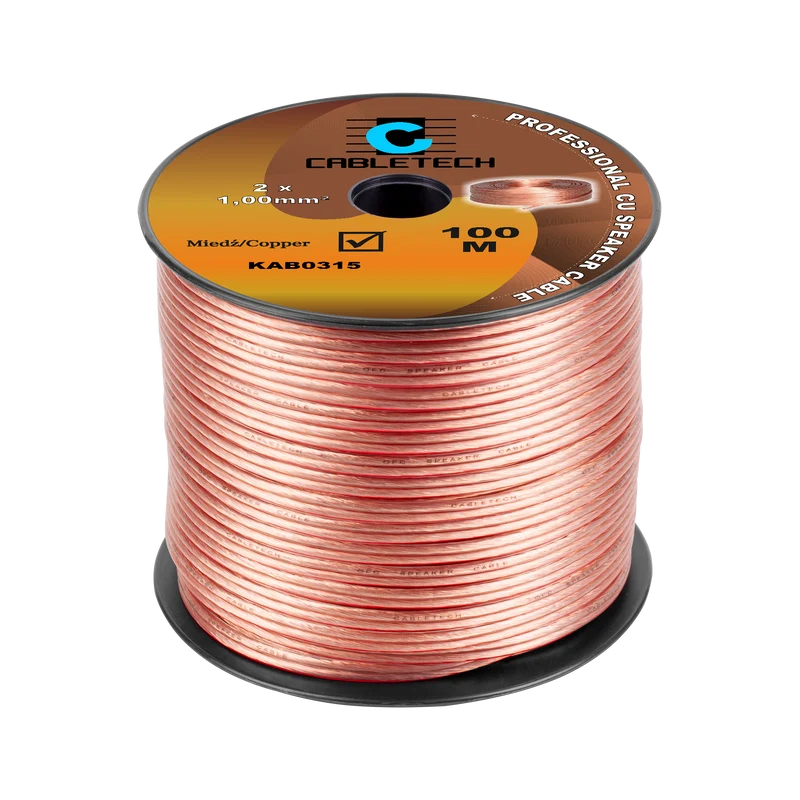 Speaker Kabel 100 Meter Haspel 2x1.00 mm² CU Koper KAB0315 – Luidsprekerkabel Transparant – Audio Kabel Rol