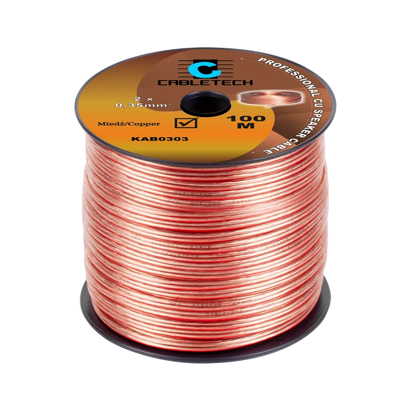 Speaker Kabel 100 Meter Haspel 2x0.35 mm² CU Koper KAB0303 – Luidsprekerkabel Transparant – Audio Kabel Rol