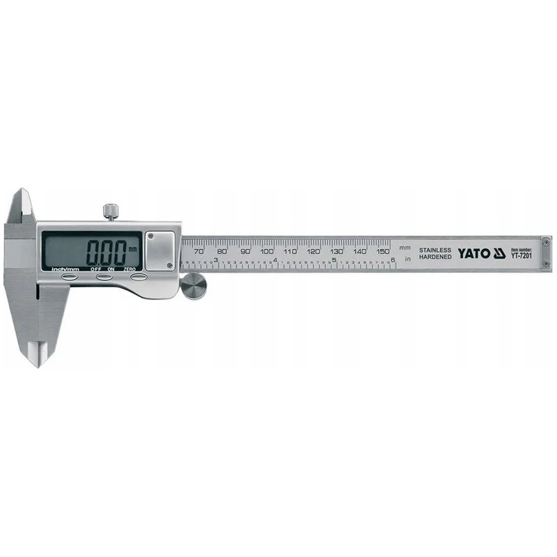 Yato elektronische schuifmaat, van roestvrij staal, nauwkeurigheid 0,02 mm, bereik 0-150 mm, schaal aangepast aan het metrische en inch-systeem, YT-7201