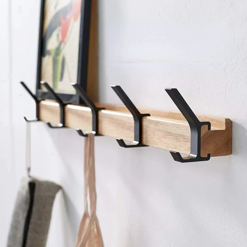 Wandkapstok - Verplaatsbare Haken - zwart - Hout en Aluminium