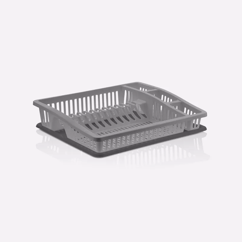 Afdruiprek Grijs met Bestekhouder – Kunststof Afwasrek voor Borden, Glazen, Mokken en Servies – 47 cm – 07105