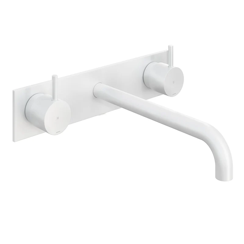 Hotbath Cobber CB006TEXT afbouwdeel wastafelkraan 3-gats met achterplaat - uitloop 25 cm - Mat Wit