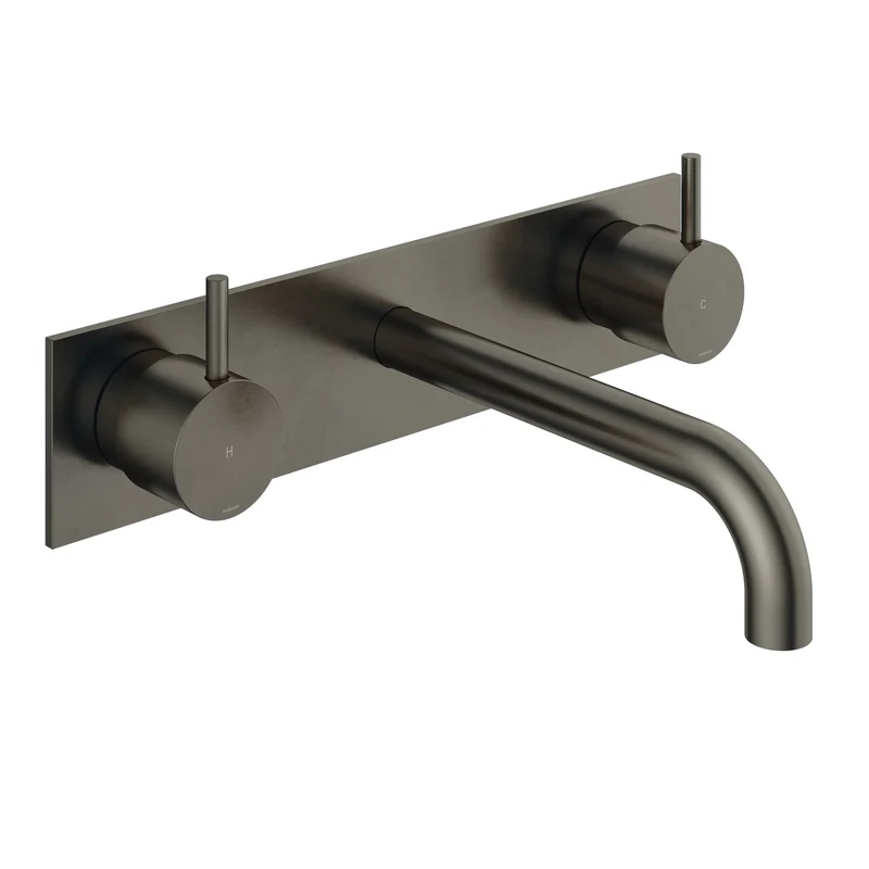 Hotbath Cobber CB006TEXT afbouwdeel wastafelkraan 3-gats met achterplaat - uitloop 18 cm - Verouderd IJzer