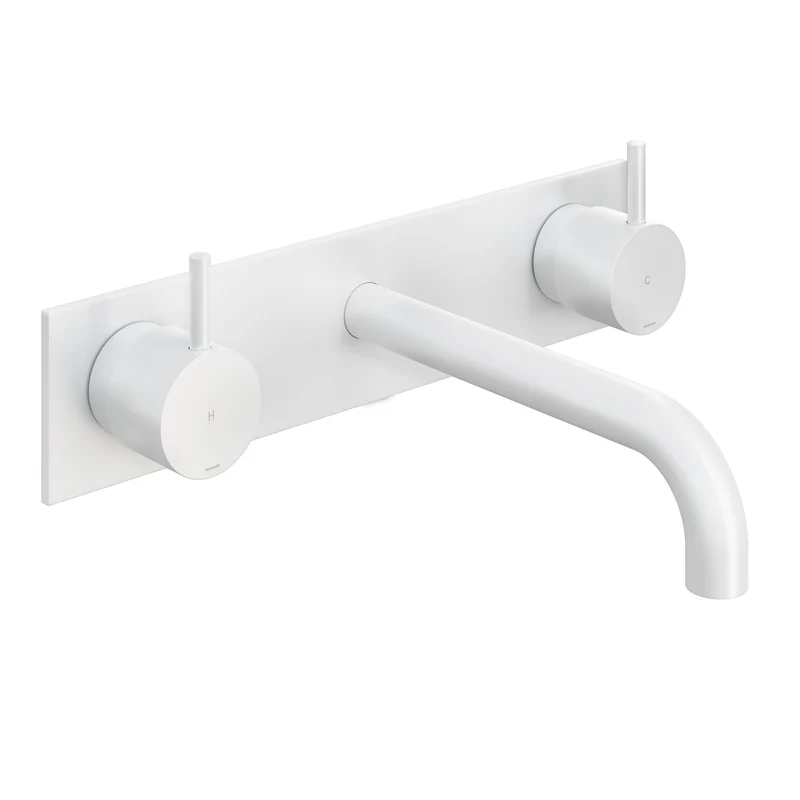 Hotbath Cobber CB006TEXT afbouwdeel wastafelkraan 3-gats met achterplaat - uitloop 18 cm - Mat Wit
