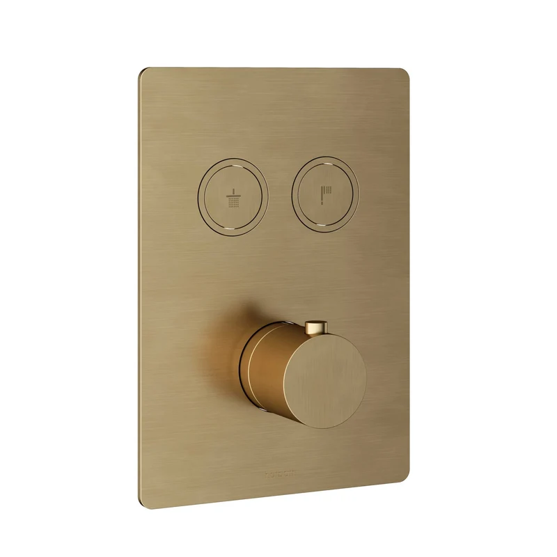 Hotbath Cobber PB009QEXT afbouwdeel voor inbouw thermostaat met 2 pushbuttons - Geborsteld Messing
