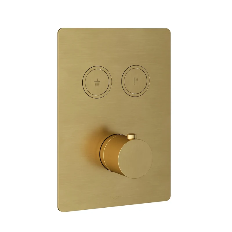 Hotbath Cobber PB009QEXT afbouwdeel voor inbouw thermostaat met 2 pushbuttons - Geborsteld Messing PVD