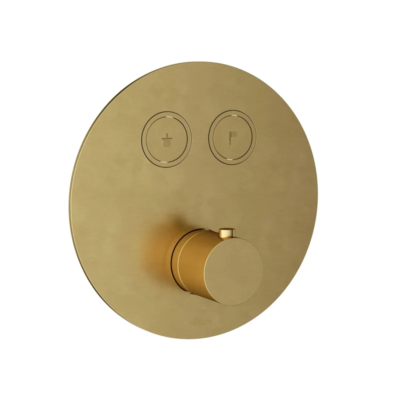 Hotbath Cobber PB009EXT afbouwdeel voor inbouw thermostaat met 2 pushbuttons - Geborsteld Messing PVD