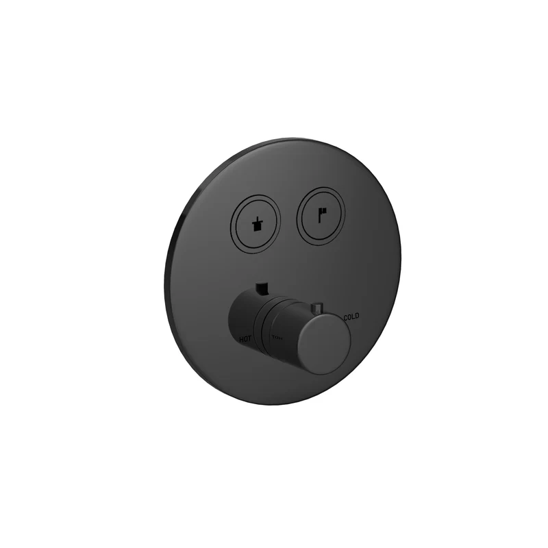 Hotbath Cobber PB009EXT afbouwdeel voor inbouw thermostaat met 2 pushbuttons - Gepolijst Zwart PVD