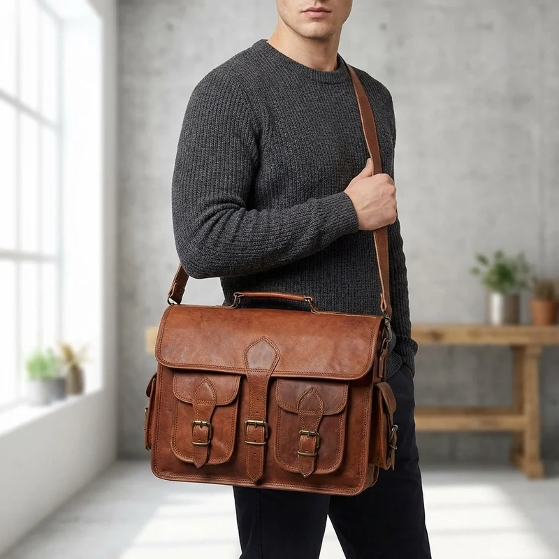 Vintage Leren Messenger Tas - Robuust en Stijlvol voor Dagelijks Gebruik