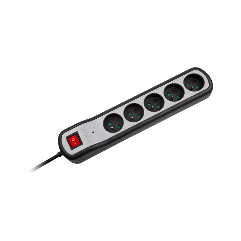 Verlengsnoer met stekkerdoos 5 voudig - schakelaar - overspanningsbeveiliging - 3 meter snoer 3x 1,5mm2 - penaarde - kinderbeveiliging
