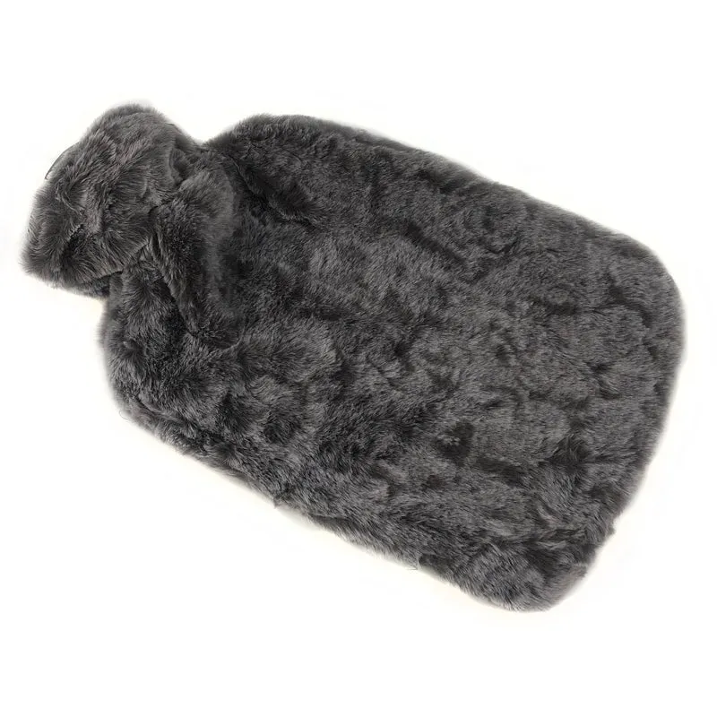 Warmwaterkruik 2 Liter met Fluffy Hoes – Rubberen Kruik Donkergrijs