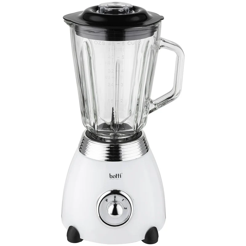 Botti Royal Line blender – 1,5L – 500W – Wit/Zilver – Professionele blender met 2 snelheden en pulsfunctie – Retro look