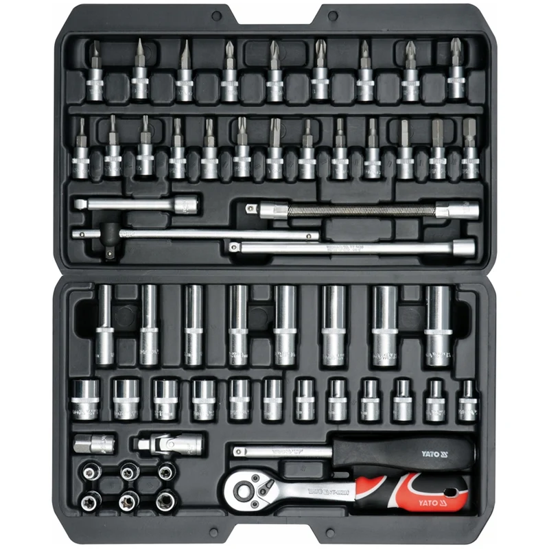Kit d'outils professionnel Yato, clés à douille et douilles, en acier au chrome-vanadium, 56 pièces, douilles avec système AS-Drive, dans une mallette, YT-14501