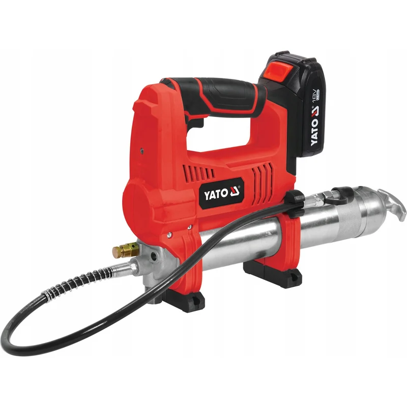 Pistolet à graisse sans fil Yato, livré avec un chargeur et une batterie de 3 Ah, pression de 620 bars, éclairage de travail LED intégré, puissance élevée et débit de 284 g/min, YT-07020