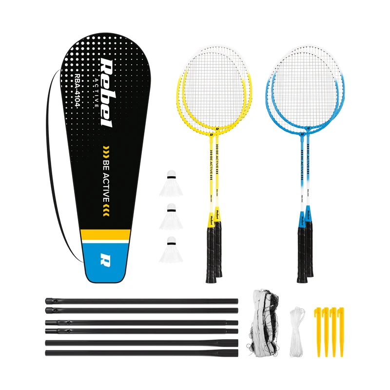 Rebel Active Complete Badminton Set - Opvouwbaar Draagbaar Badmintonnet - Snel Op te Zetten - Met Draagtas - Blauw
