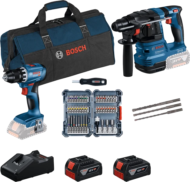 Bosch Combiset 18V GSR Boorhamer + GBH Schroevendraaier + GBA 2x4,0Ah + GAL Lader - 0615V0003D (Bosch gereedschapset)