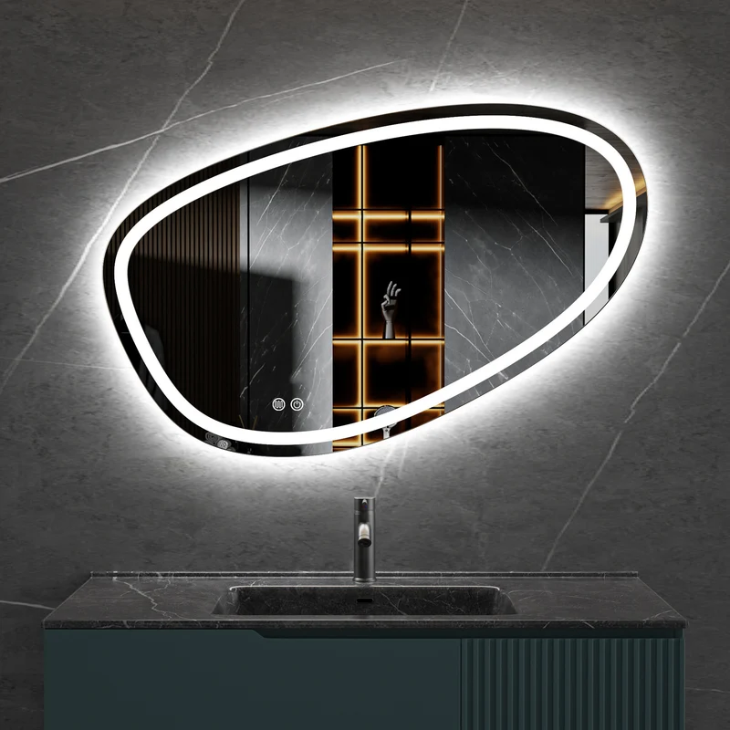 Second chance - Asymmetrical recessed mirror with LED lighting and anti-condensation 100cm wide and 65cm high - Default