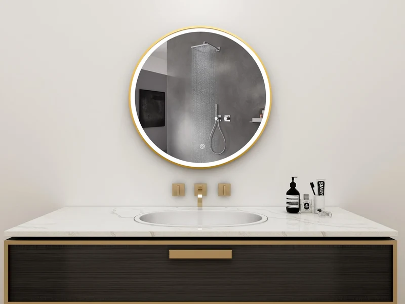 Second chance - 80 cm round mirror with gold frame, LED lighting and anti-condensation - Default