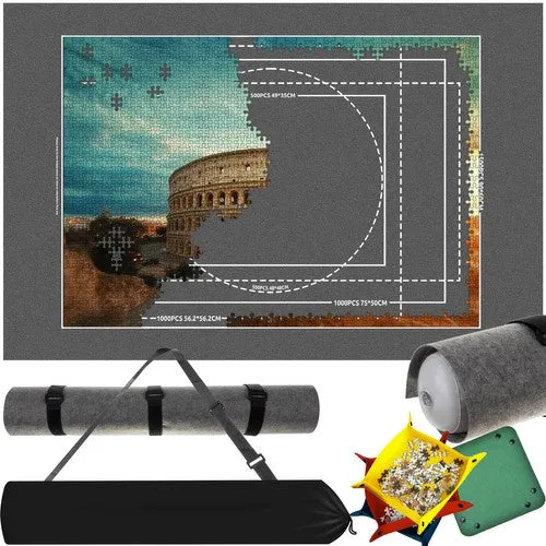 Puzzelmat met Opbergtas – Oprolbare Puzzel Opbergmat met Sorteerzakjes en Pomp – tot 1500 Stukjes