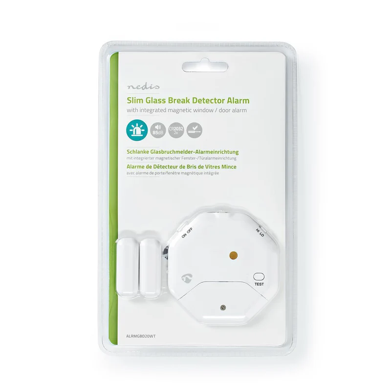 Deur- en raamalarm met sirene Glasbreuksensor / Magnetische sensor - Batterij Gevoed - 2x CR2032