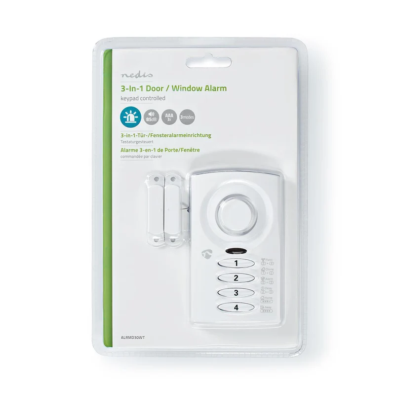 Deur- en raamalarm met sirene Magnetische sensor / Toetsenbord - Batterij Gevoed - 3x AAA/LR03
