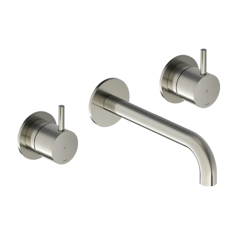 Hotbath Cobber CB105TEXT18 afbouwdeel voor 3-gats inbouw wastafelkraan - 18cm uitloop - Geborsteld Nikkel