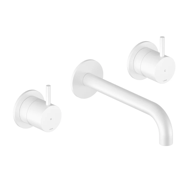 Hotbath Cobber CB105TEXT18 afbouwdeel voor 3-gats inbouw wastafelkraan - 18cm uitloop - Mat Wit