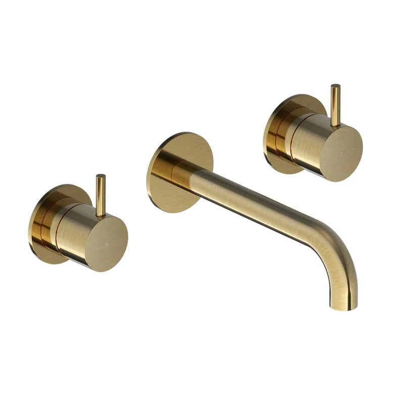 Hotbath Cobber CB105TEXT18 afbouwdeel voor 3-gats inbouw wastafelkraan - 18cm uitloop - Geborsteld Messing