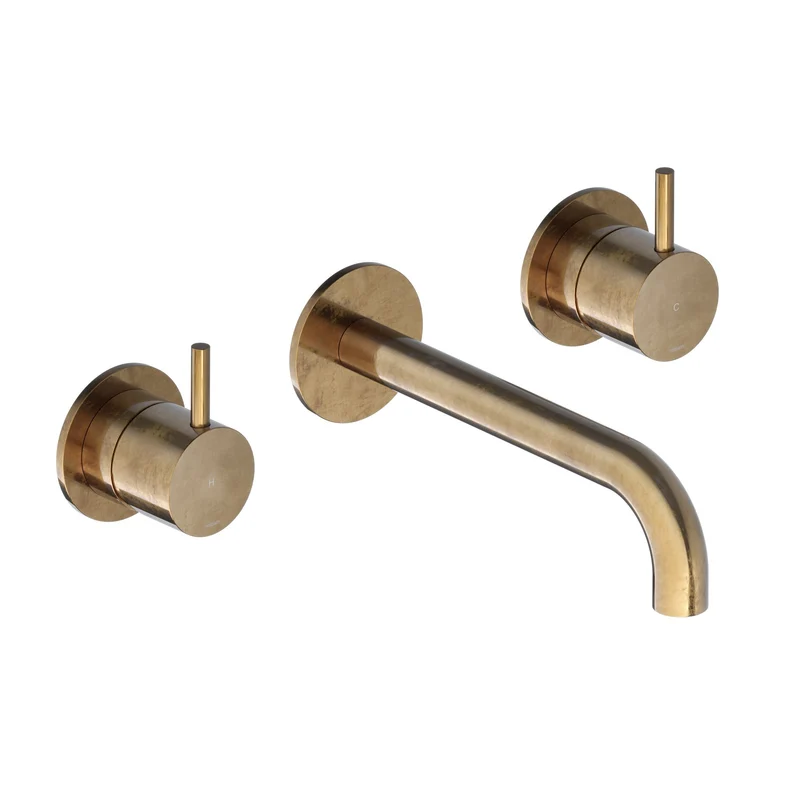 Hotbath Cobber CB105TEXT18 afbouwdeel voor 3-gats inbouw wastafelkraan - 18cm uitloop - Verouderd Messing
