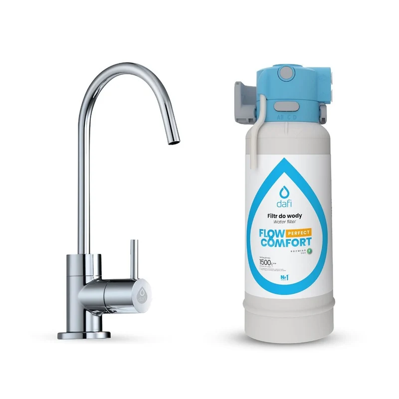 Système de filtration Dafi Flow Comfort Perfect, robinet pour eau filtrée inclus, débit du filtre jusqu'à 4,3 l/min, couleur chrome, F.FR.FIL.POD.Z.REG.BAT.1.DR