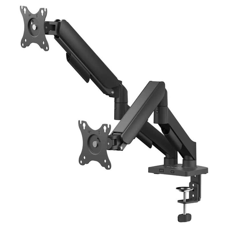 Support de bureau Savio pour double écran, 17-32'', 9kg de charge par écran, VESA, mécanisme à ressort, noir, SAVUM-04
