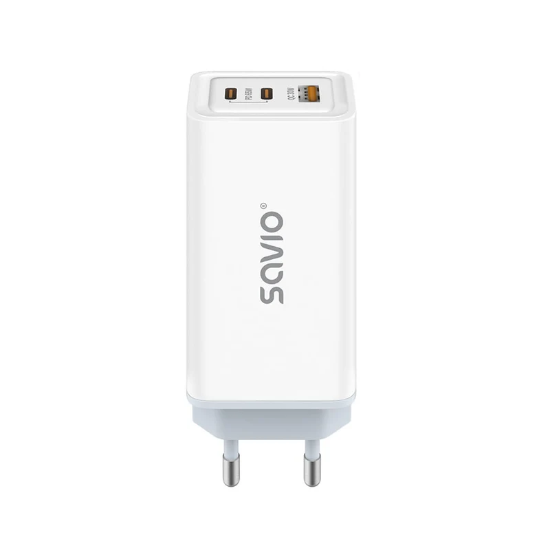 Savio netvoeding oplader, 1x USB-A, 2x USB-C, GaN, 65W, wit, SAVLA-07