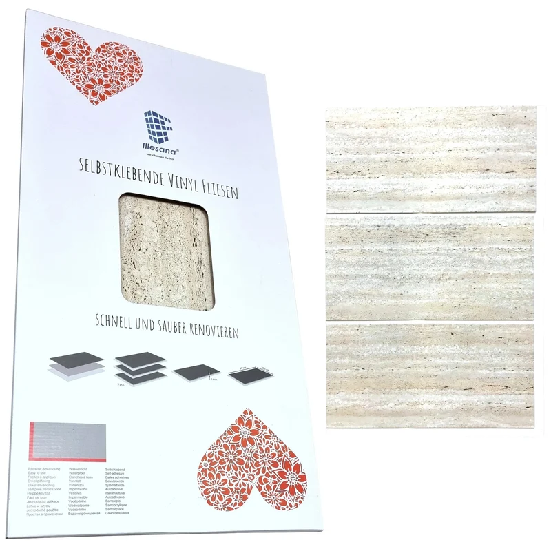 Fliesana - Zelfklevende wand- en vloertegels - set van 3 - waterbestendig - Ontwerp: natuursteen