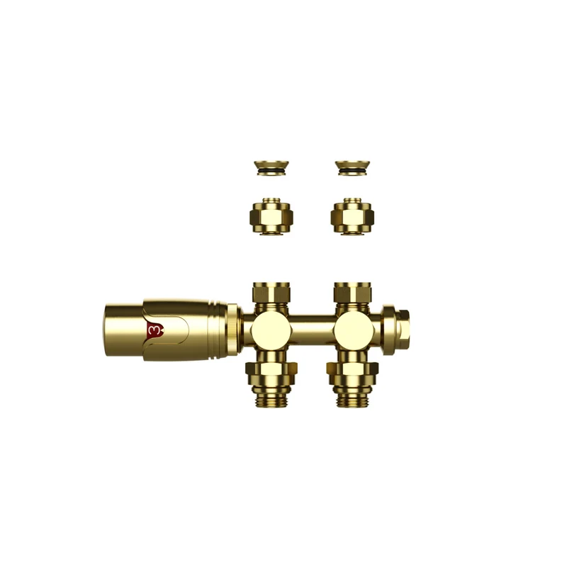 BELRAD Thermostatische Radiatorkraan – Muur- en Vloeraansluiting – 1/2MX16/2 M30 – Geborsteld Goud