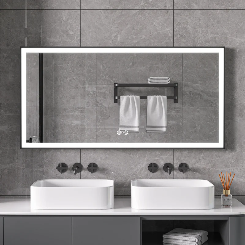 Second chance - Mirror with black frame, LED, anti-condensation 75 x 125 cm - Default