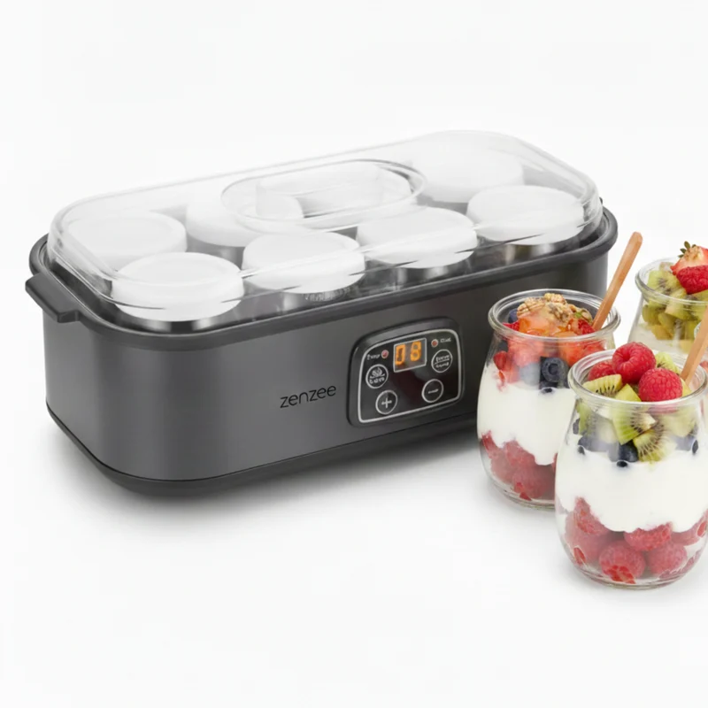 Yoghurtmaker van RVS Antraciet – met 8 glazen potten voor verse huisgemaakte yoghurt | Zenzee (kopie)