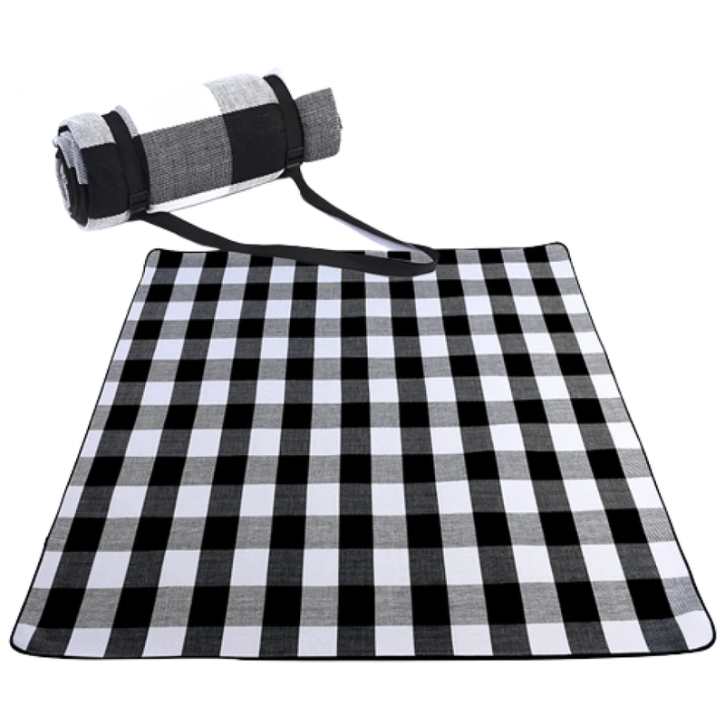 Strand/Picknickmat Rond - Zwart Wit Grote Ruiten