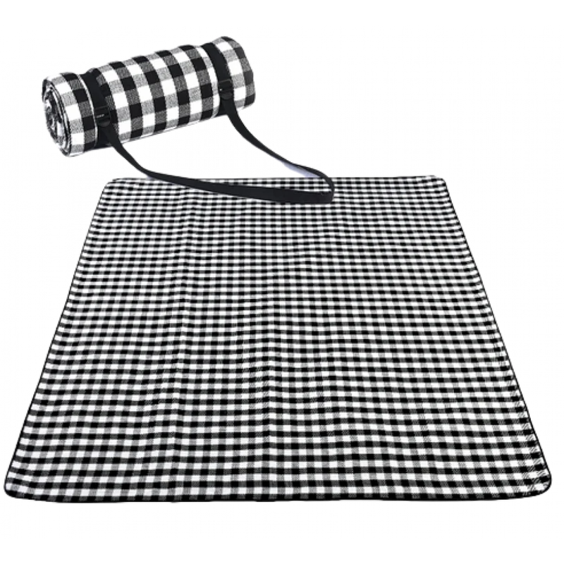 Strand/Picknickmat Rond - Zwart Wit Klein Geruit