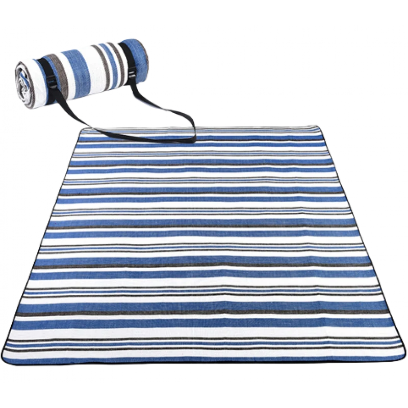 Strand/Picknickmat Rond - Blauw Zwart Wit Gestreept