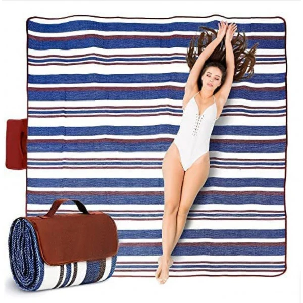 Strand/Picknickmat Deluxe - Donkerblauw Gestreept