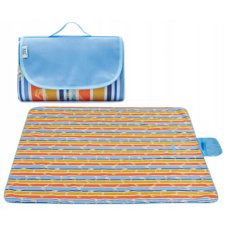Strand/Picknickmat - Oranje Blauw Gestreept - Vlinder Motief