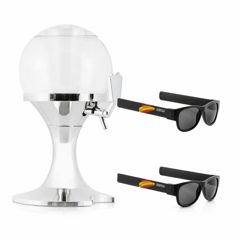 Pack Dispensador de Cerveza Refrigerante InnovaGoods y 2 Gafas de Sol Enrollables Sunfold Spain Black